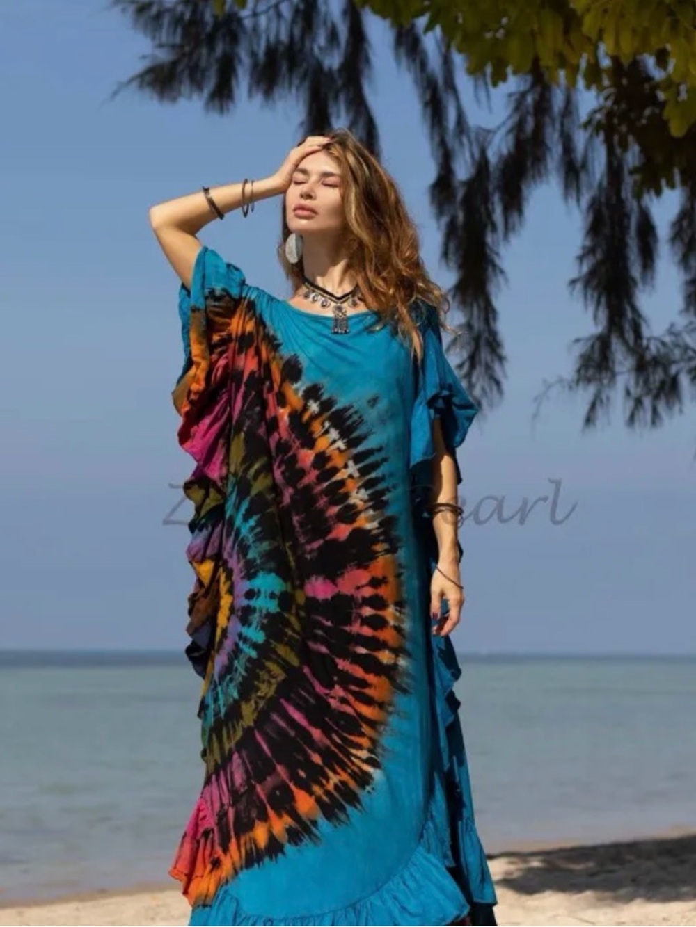 Tie-Dye Ruffle Sleeve Maxi Dress